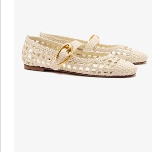 Larroudé Verona Macrame Ballet Flat In Ivory Leather Macrame Ivory Sz 8.5